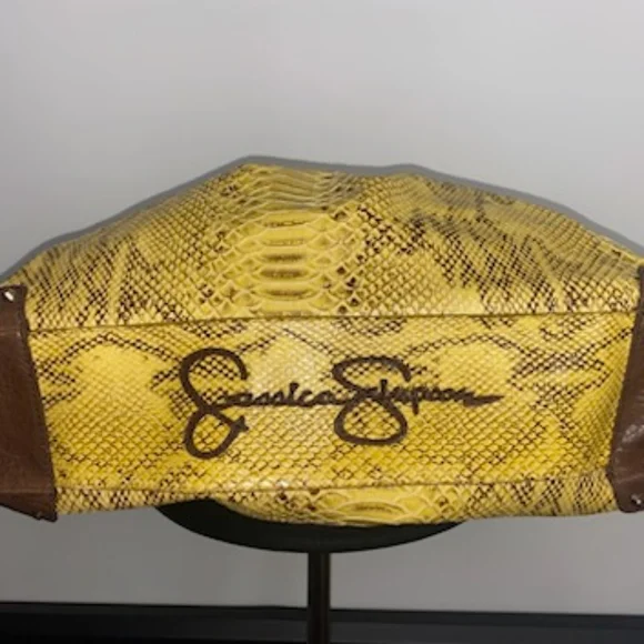 Jessica Simpson brown yellow Faux snake skin blended bag EUC - Picture 2 of 11